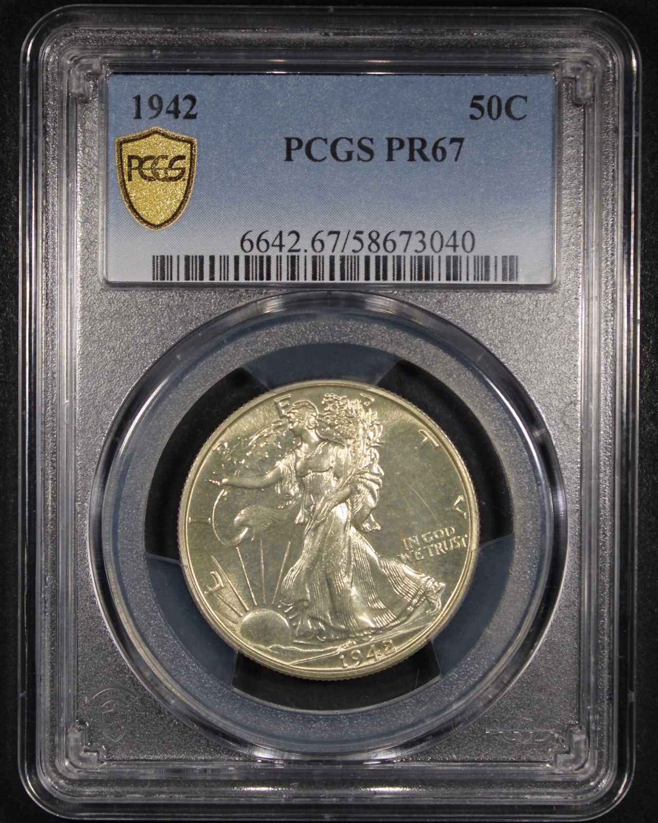 1942 Walking Liberty Half Dollar - 50c PCGS PR67 - PCGS Gold Shield