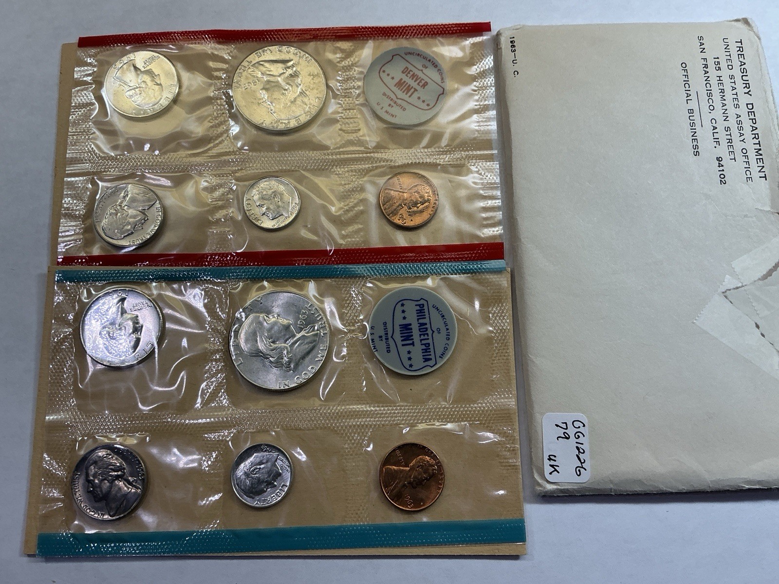 1963 PD Uncirculated Silver 10 Coin Mint Set in Original Packaging 061226 79uk