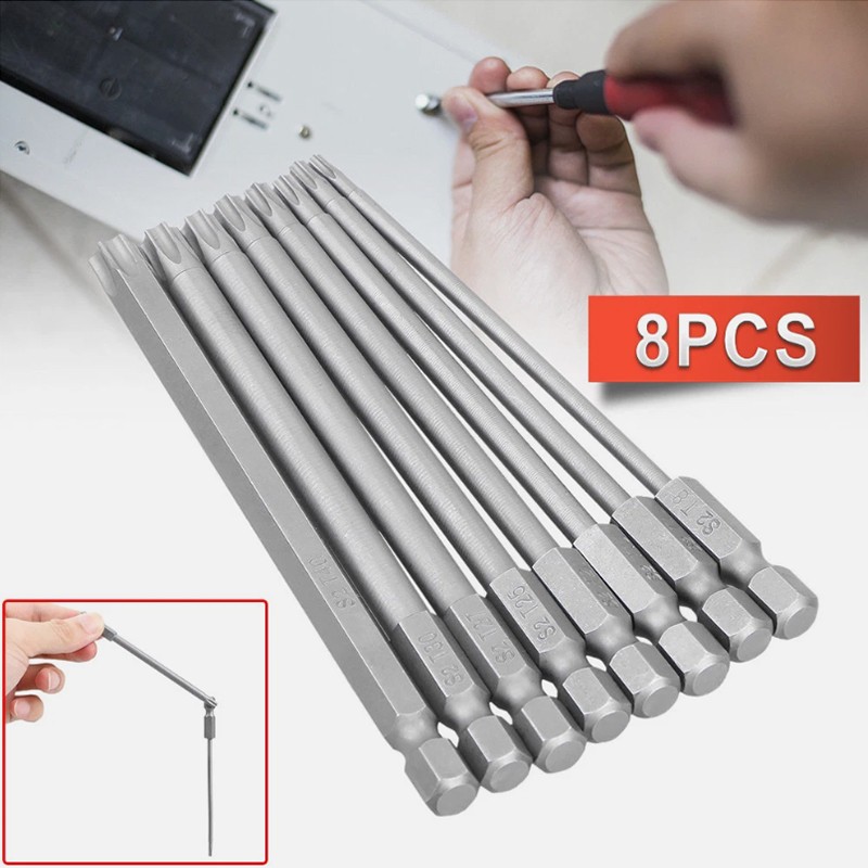 8PCS Torx Screwdriver Drill Bit Set 100MM Extra Long Hex Security Magnetic