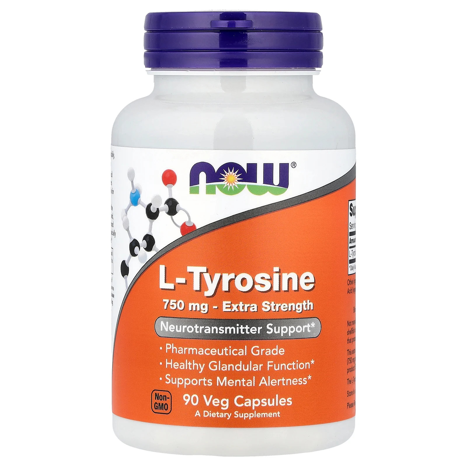 Now Foods L-Tyrosine Extra Strength 750 mg 90 Veg Capsules GMP Quality Assured