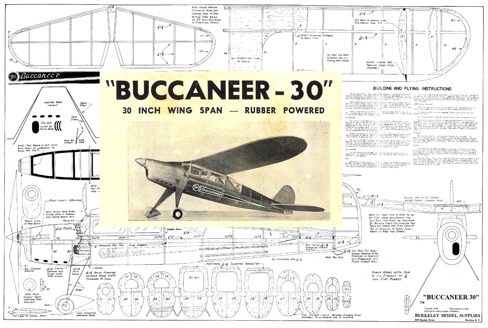 Model Airplane Plans (FF): Berkeley Buccaneer 30 Rubber-Powered