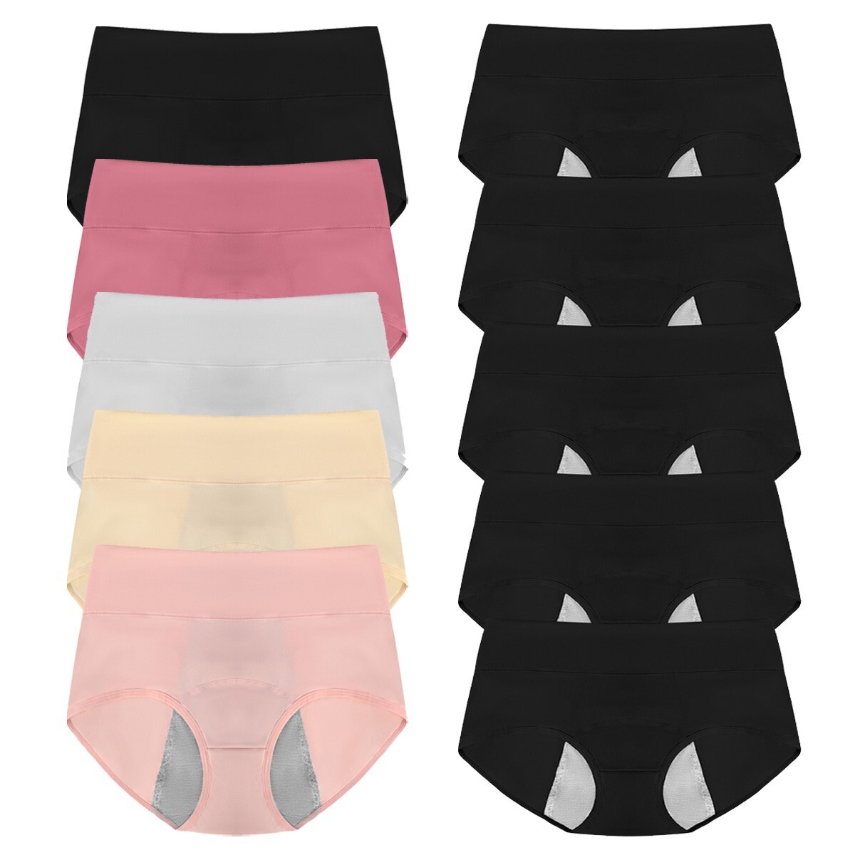 5 Pack Womens Period Panties Leakproof Menstrual Underwear Briefs Panty