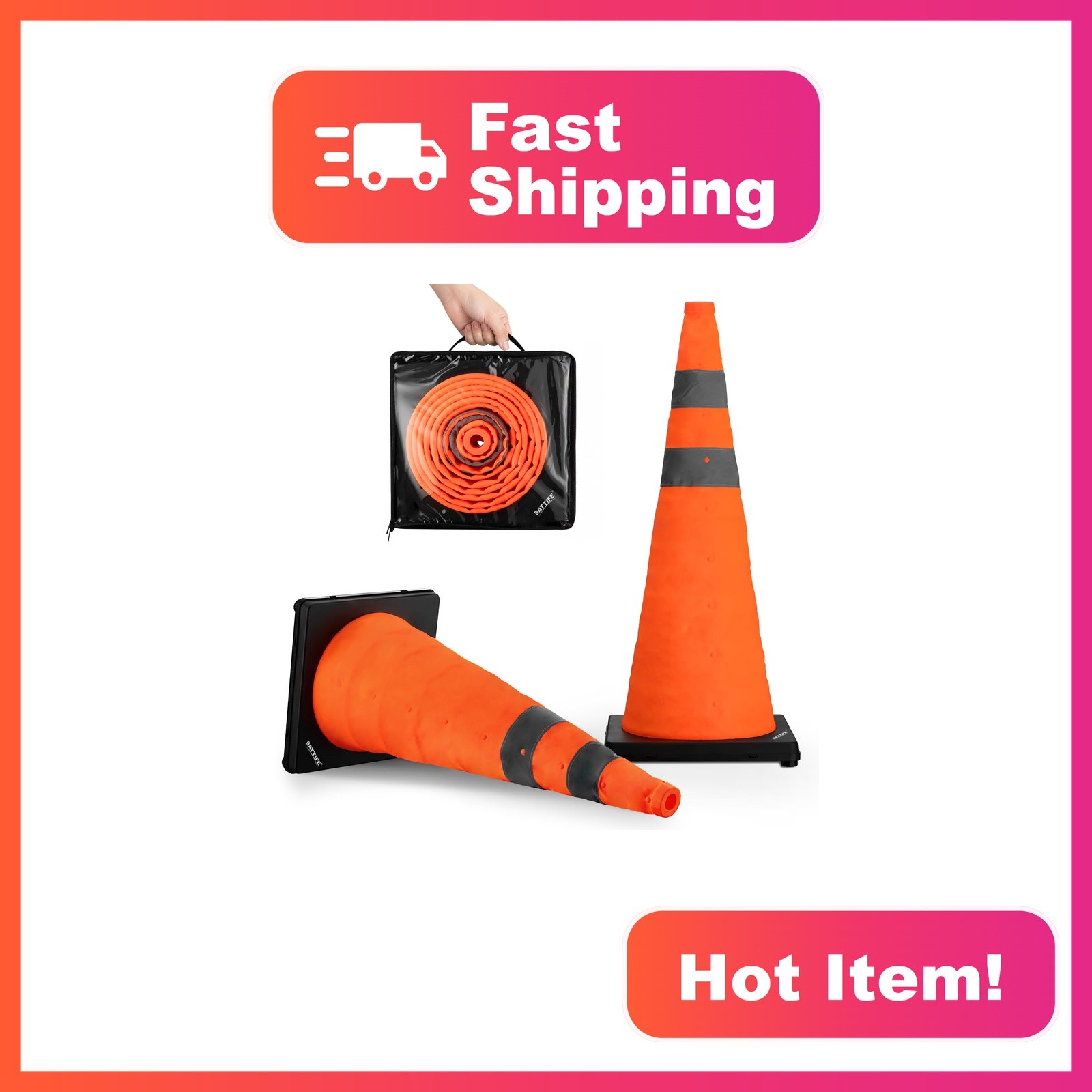 BATTIFE 28" Orange Traffic Cones 2 Pack