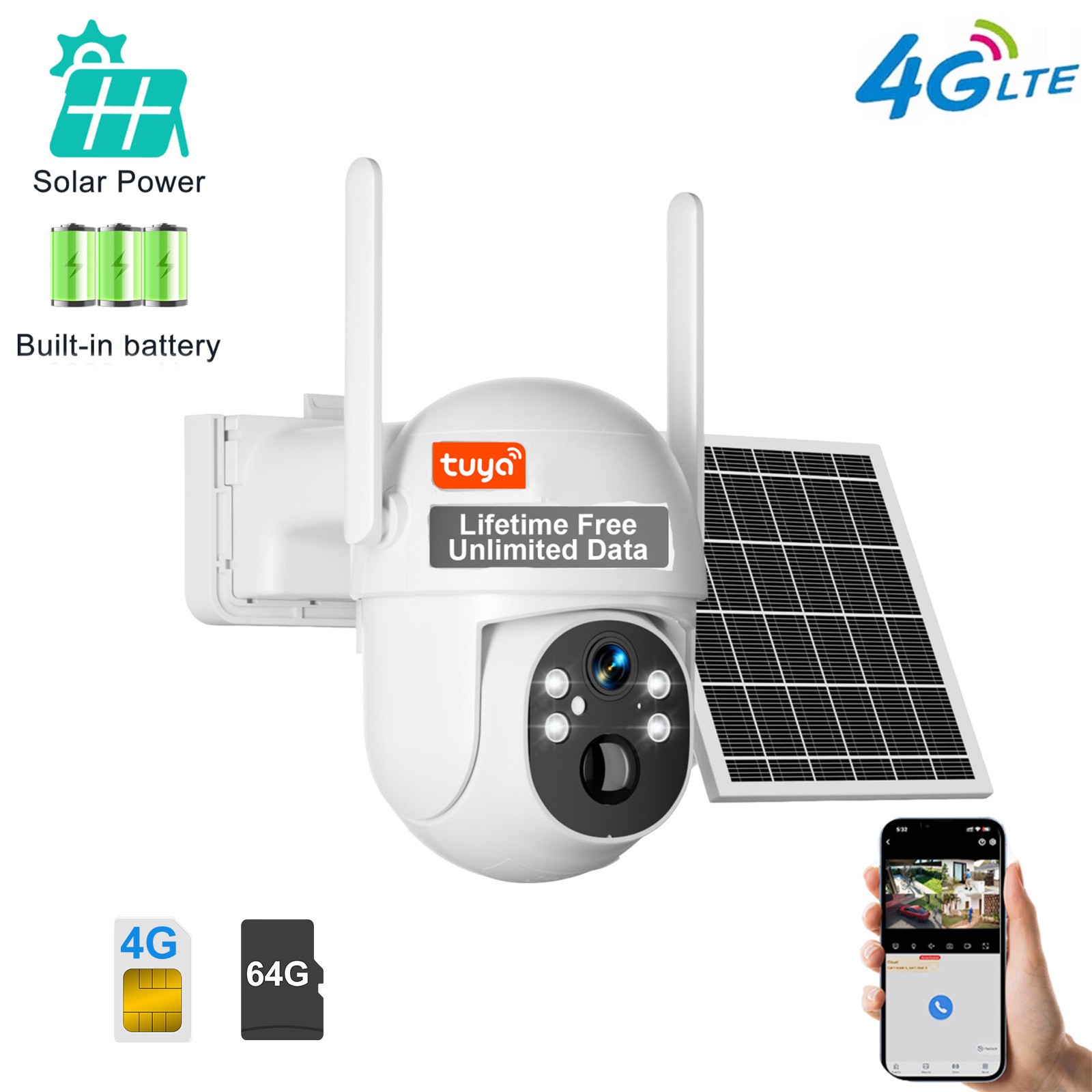 SANSCO 4G LTE Cellular Solar Security Camera Wireless Outdoor Built-in SIM Card