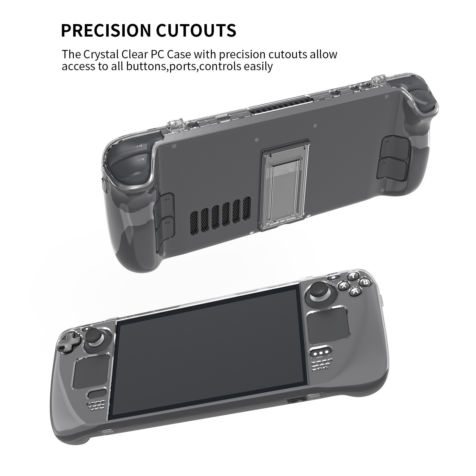 Anti-Slip Crystal Clear Console Protective Case Stand Cover Shell for Steam Deck