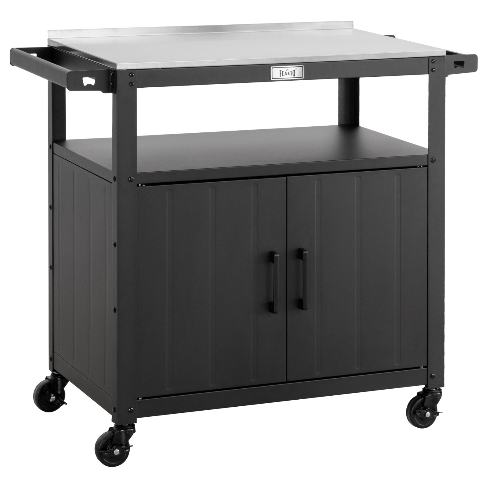 Feasto Outdoor Grill Cart with Stainless Steel Tabletop and Storage Cabinet