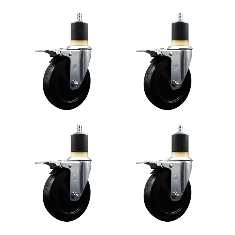 5 Inch Hard Rubber Swivel 1-7/8 Inch Expanding Stem Caster Set Total Lock Brake