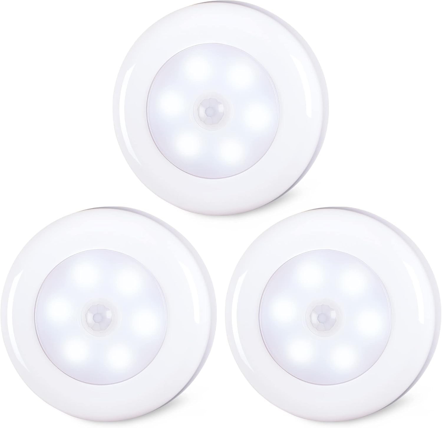 2.8” Motion Sensor Lights Indoor AAA Battery Operated 3 Pack 2.8” White NEW