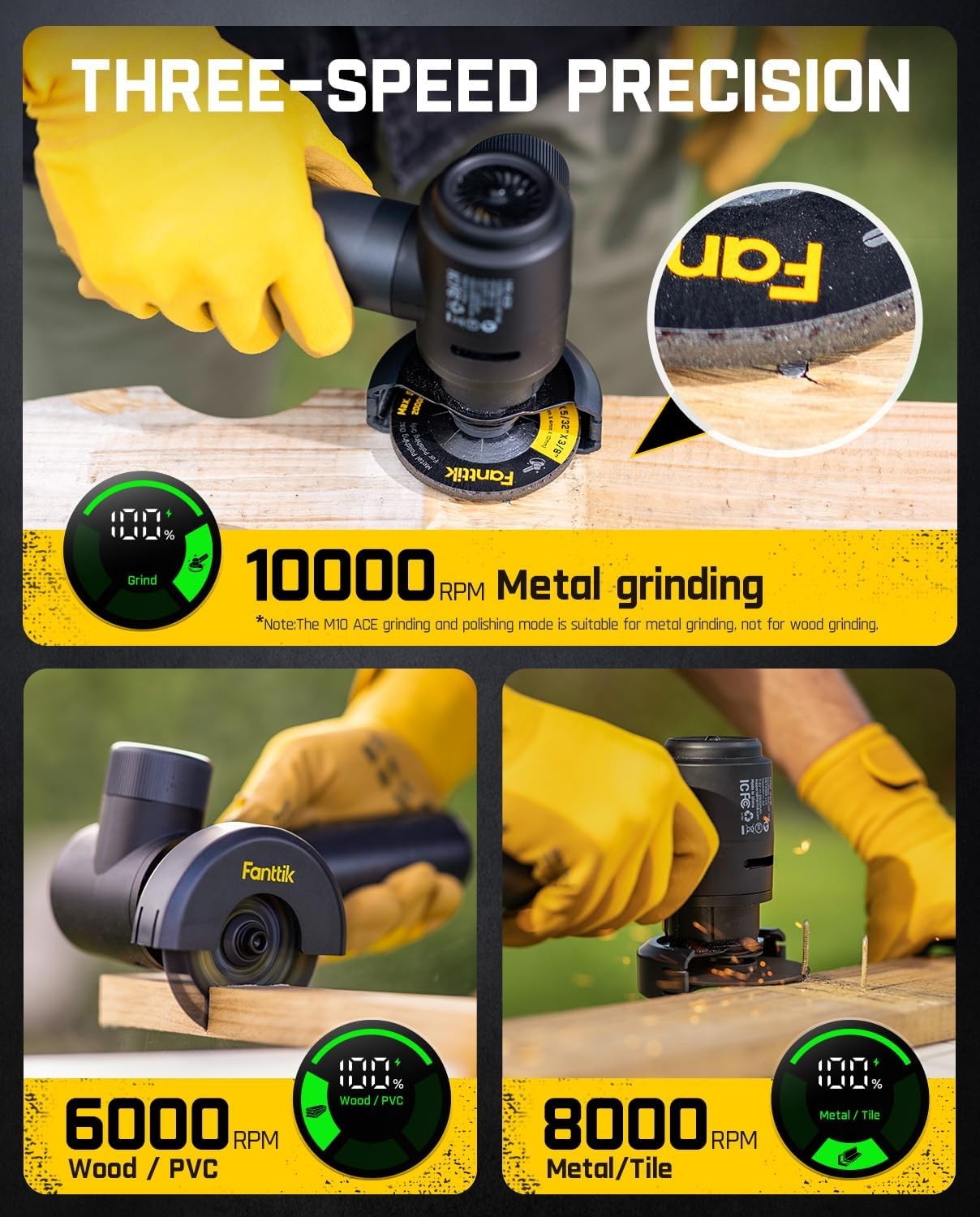 M10 ACE Cordless Angle Grinder Brushless, Compact Cut off Tool with LED Display,