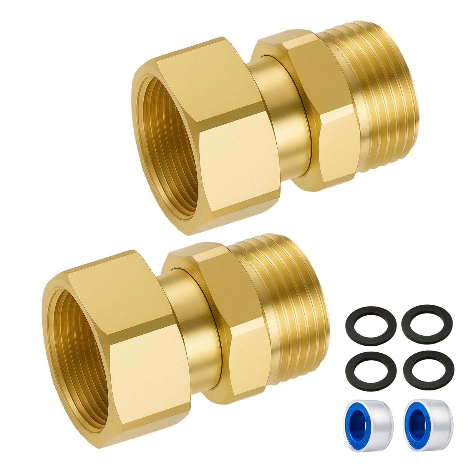 2 Pack Garden Hose Swivel Connector, 3/4" GHT Swivel Hose Connector | Brass C...