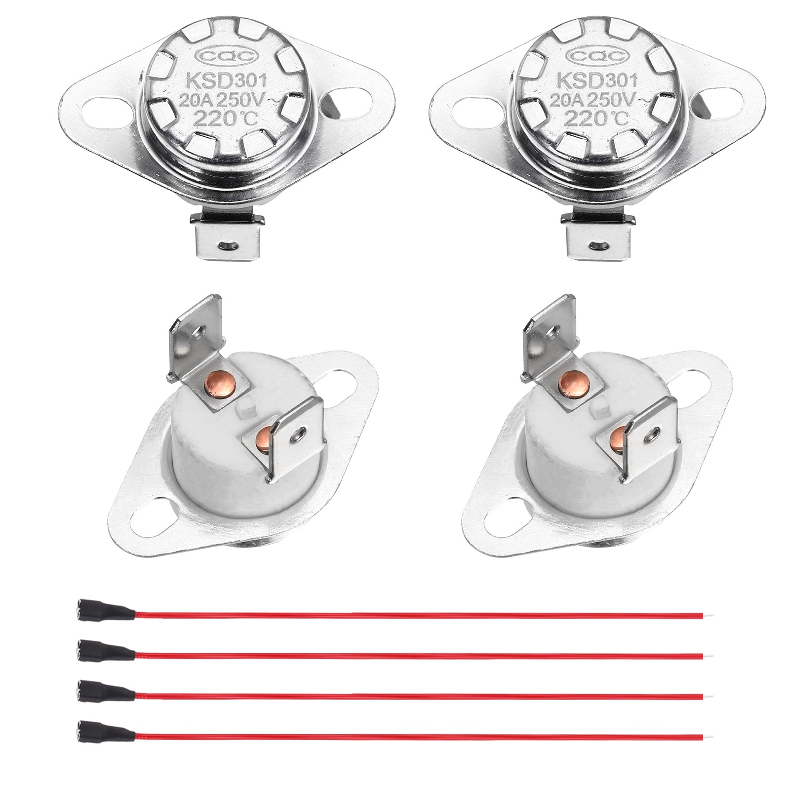 2 Pcs KSD301 Thermostat 220°C/428°F 20A N.C with Terminal Wire
