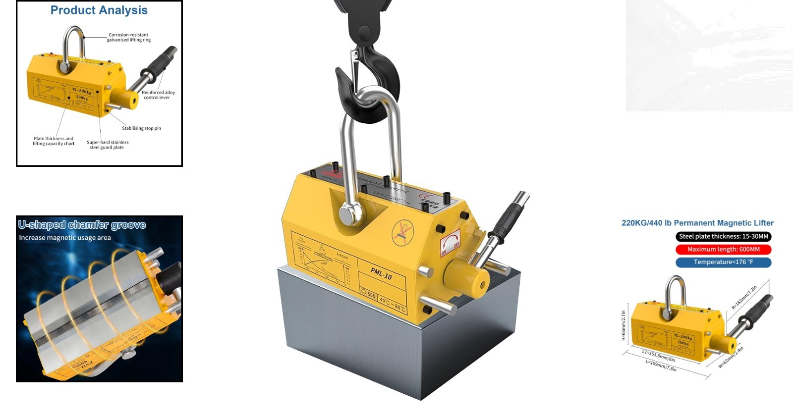 Robust 440 lb Magnetic Lifter with Chrome Hook – Effortless Lifting Solutions
