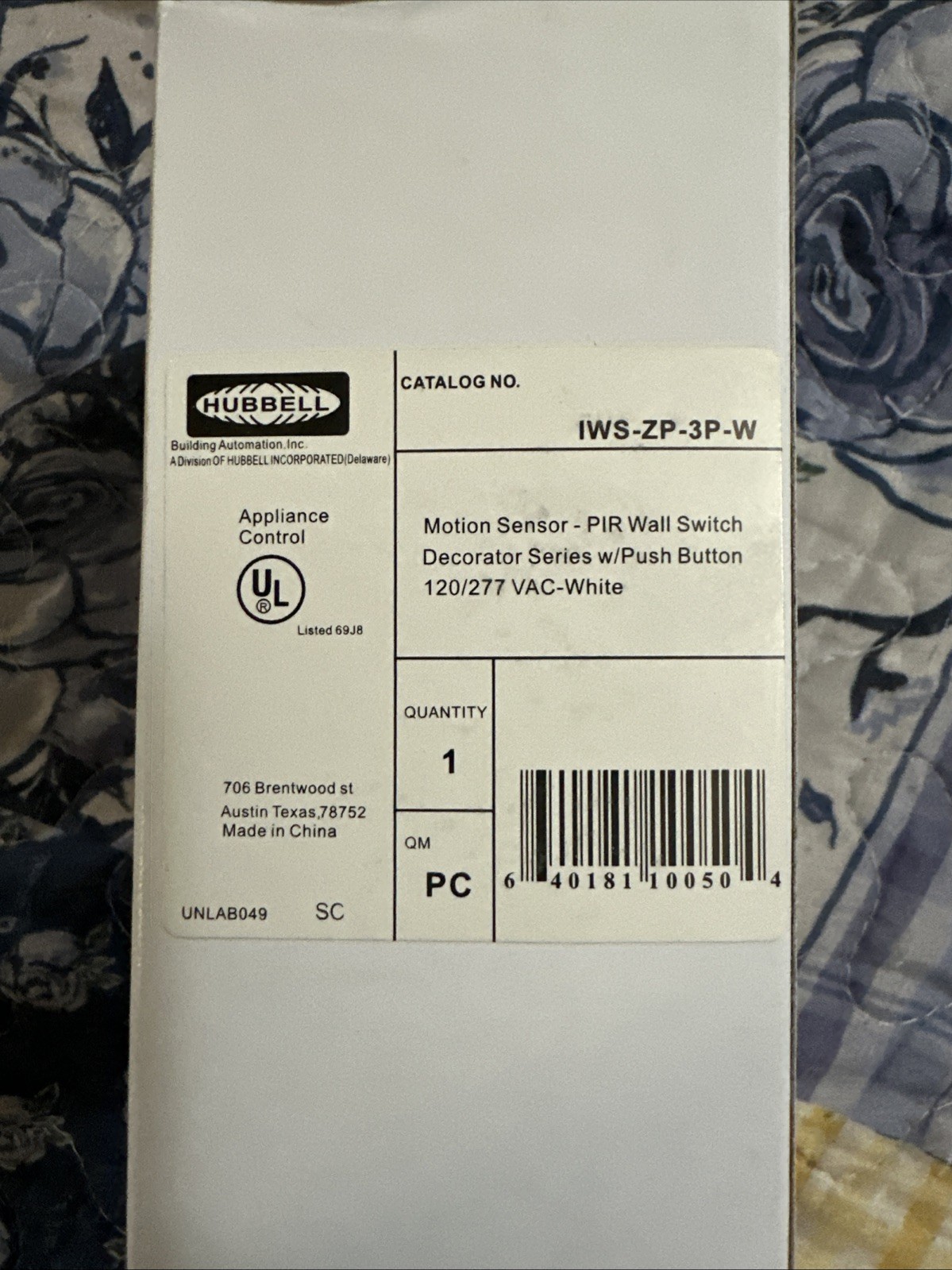 Hubbell IWS-ZP-3P-W Motion Sensor PIR Wall Switch ( Decorator Series ) White
