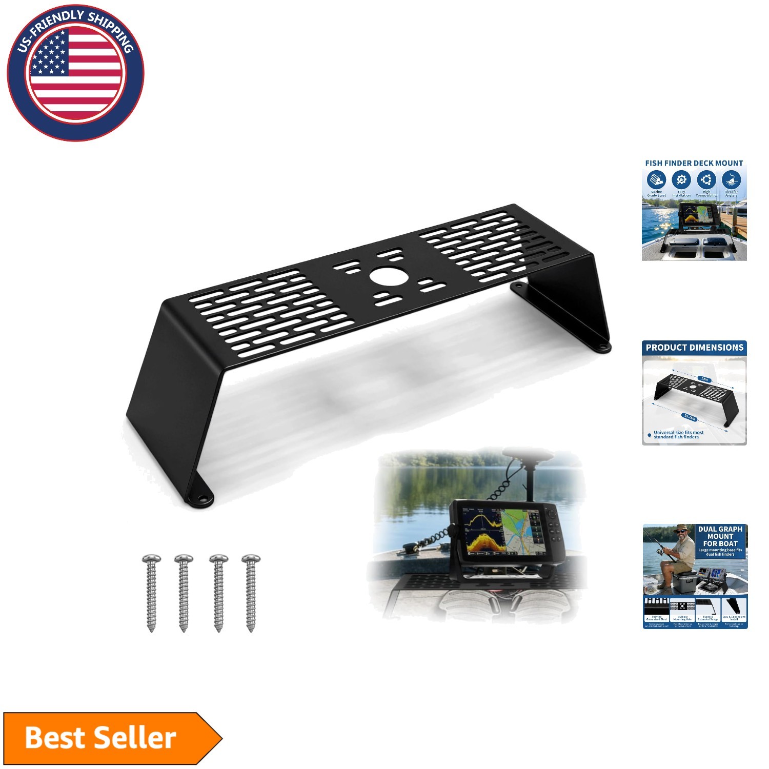 Space-Saving Dual Graph Mount for Bass Boats | Compatible with Garmin, Lowrance