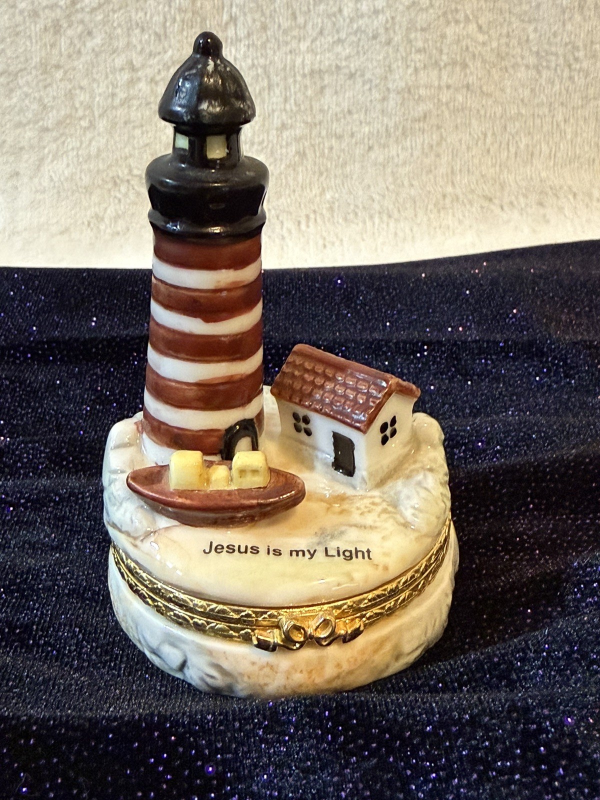 Lighthouse Shaped Trinket Box, Engraved with "Jesus is my Light"