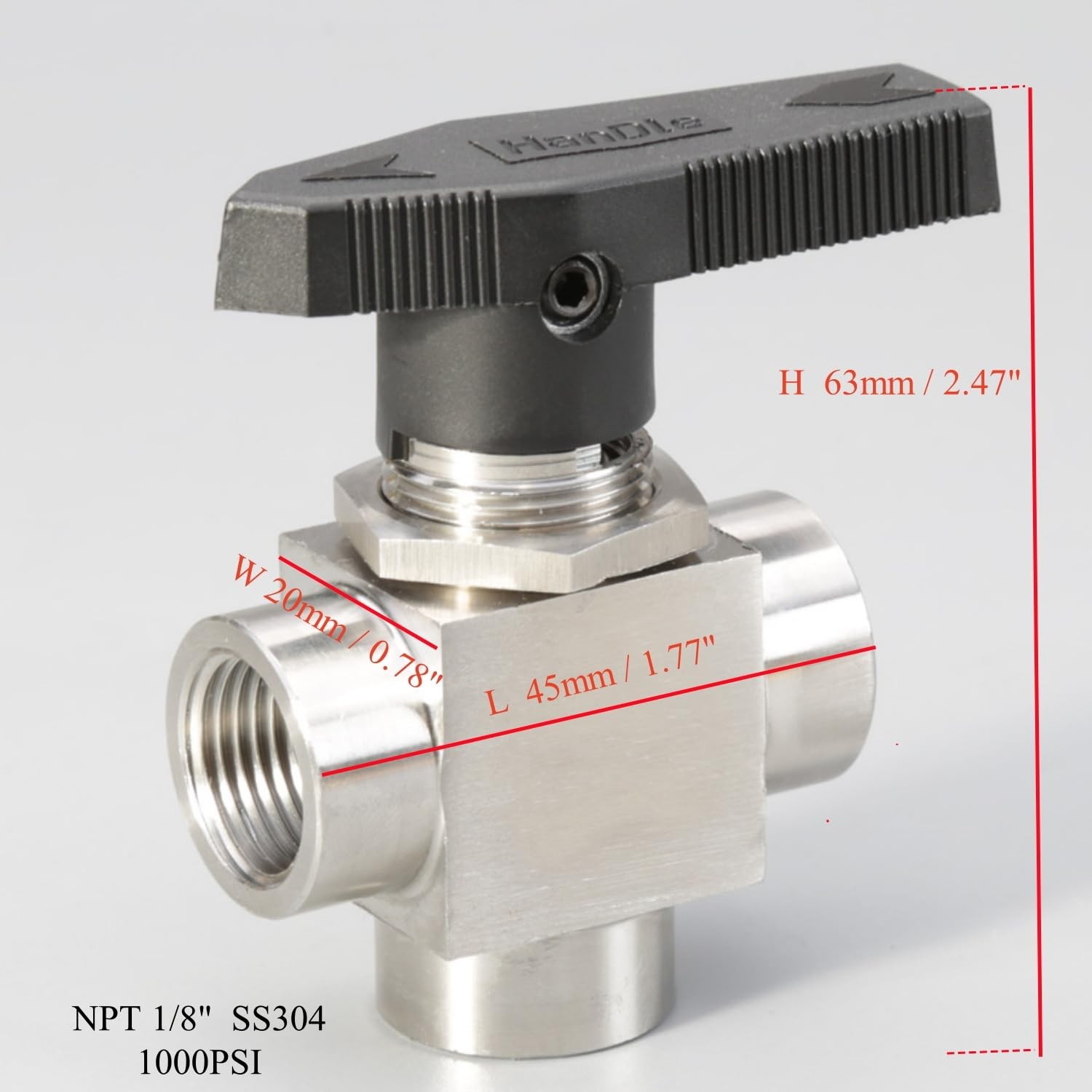 3 Way Ball Valve 1/8" NPT Stainless steel Reduce port 1/8, Steel