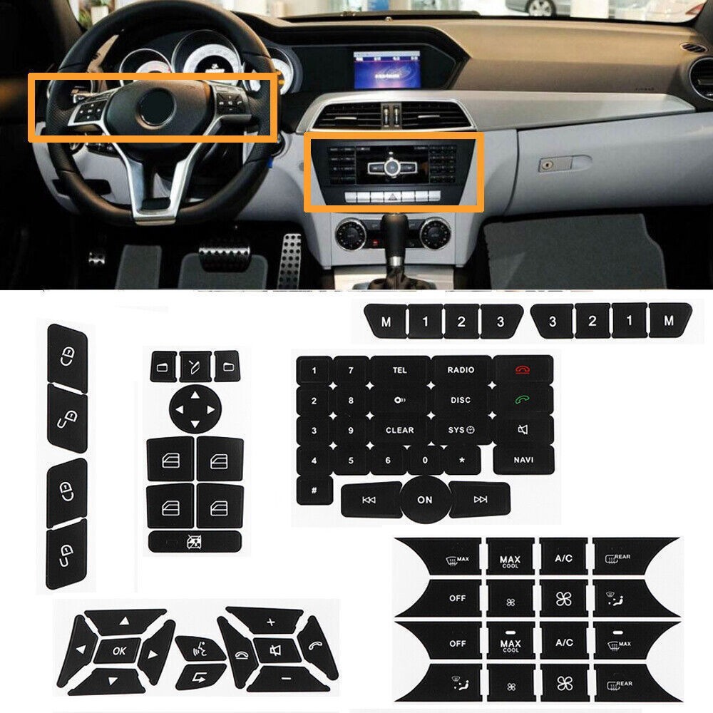For Mercedes Benz Steering Wheel A/C Door Radio Stickers Push Button Repair Set