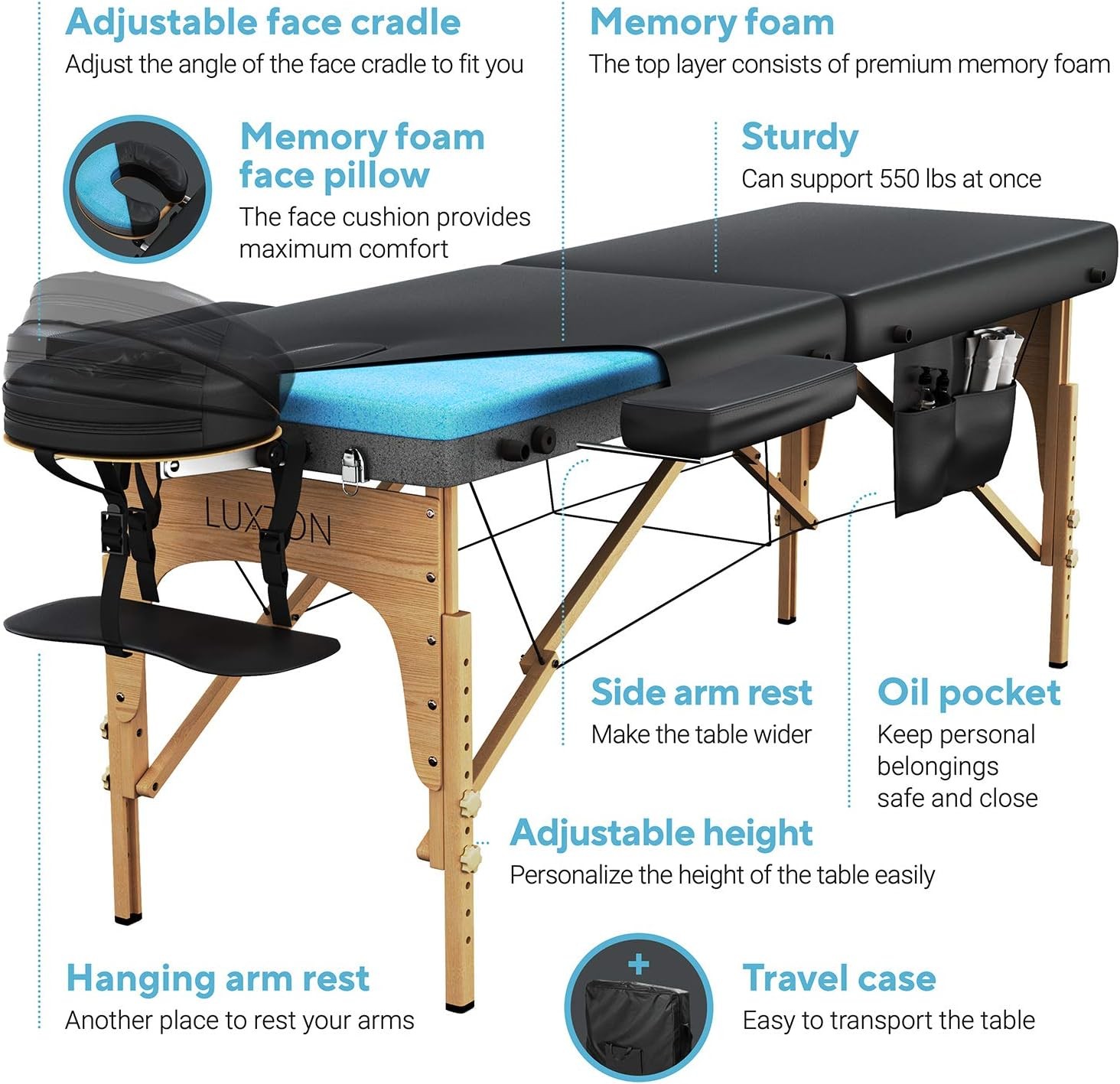 Portable Massage Bed 72x27 Memory Foam Case