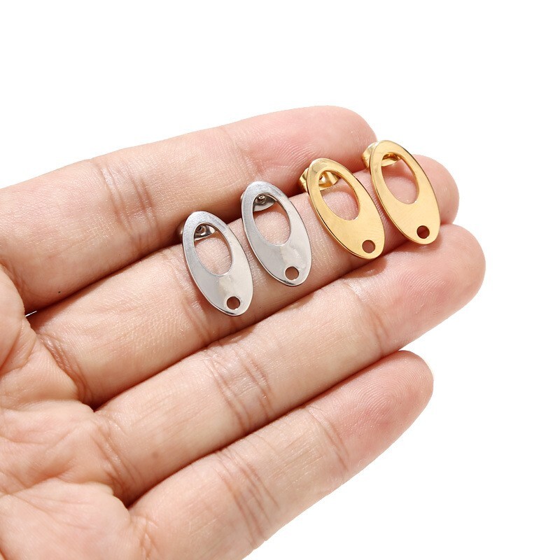 50pcs Stainless Steel Silver/Gold Hollow Oval Earring Posts for diy Jewelry