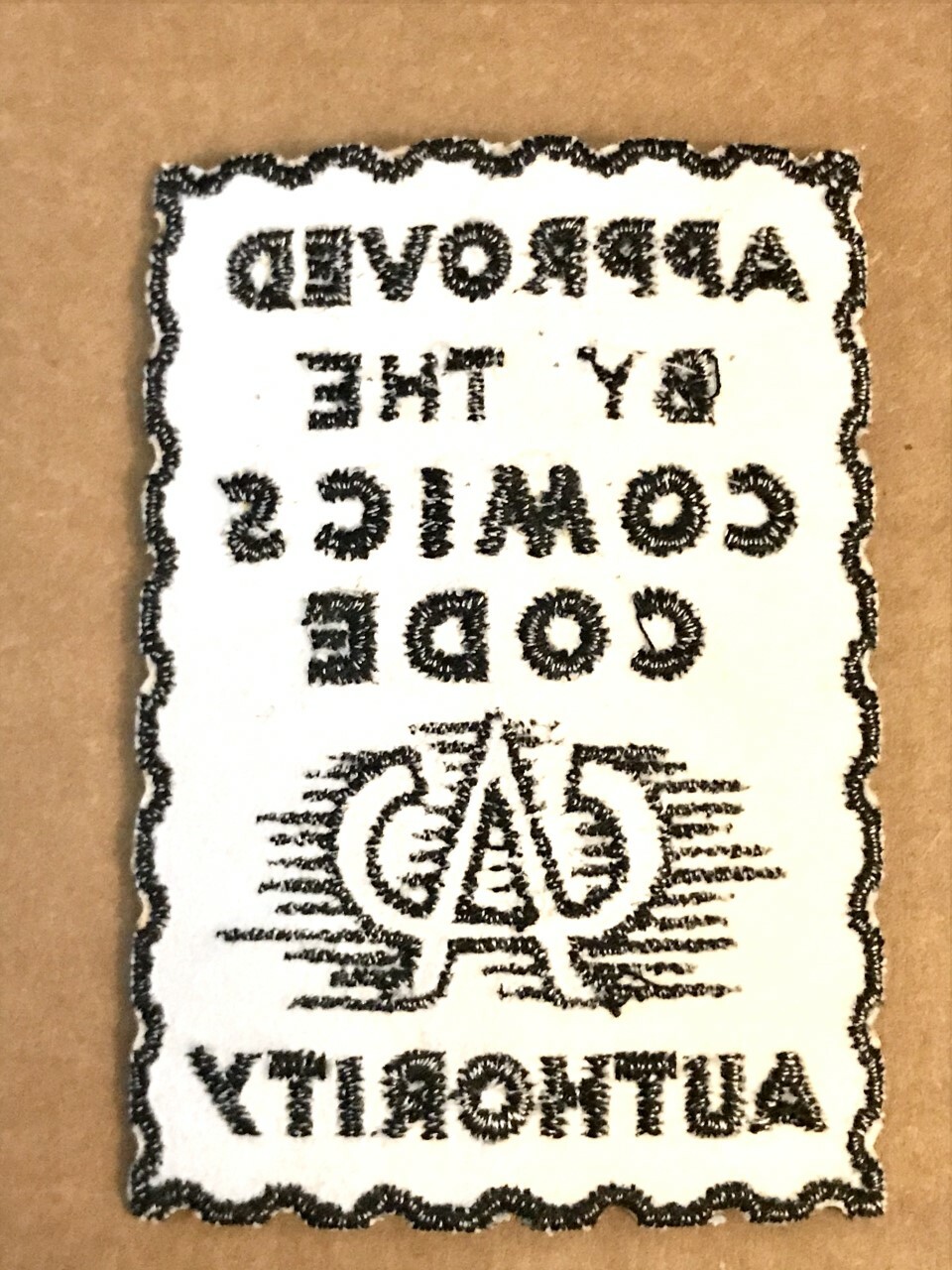 APPROVED BY THE COMICS CODE AUTHORITY Stamp Embroidered SEW ON PATCH 3.25X4.5"