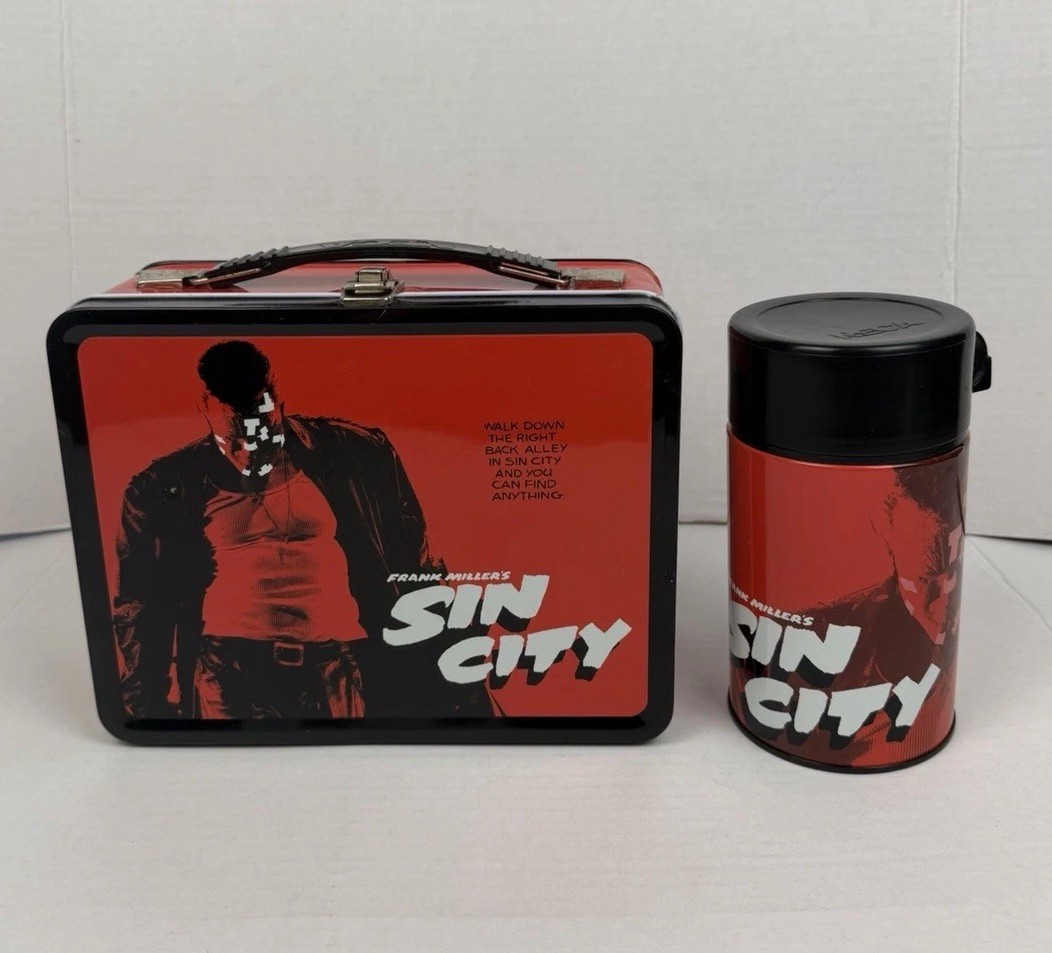 Vintage Frank Miller’s SIN CITY Movie Metal Tin Lunch Box w/ Thermos 2005 NECA