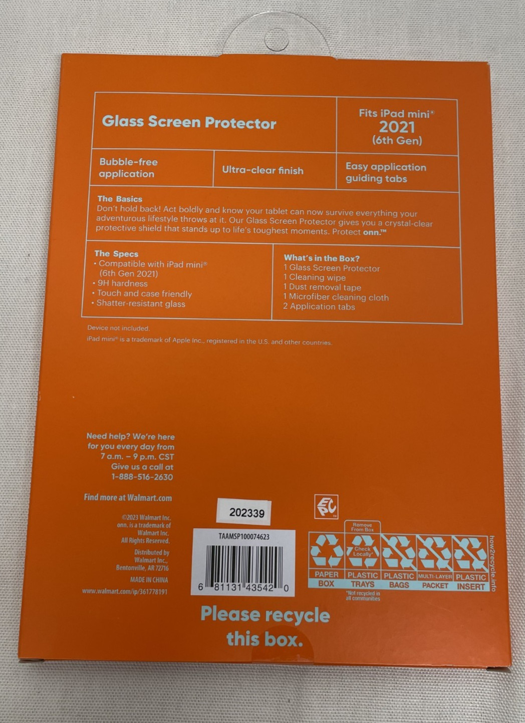 ONN. Screen Glass protector for iPad Mini 2021 (6th Gen), NEW