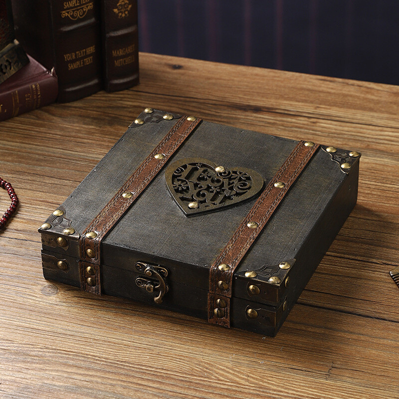 Antique Jewelry Treasure Necklace Wooden Storage Box Wedding Gift Box Decor Case