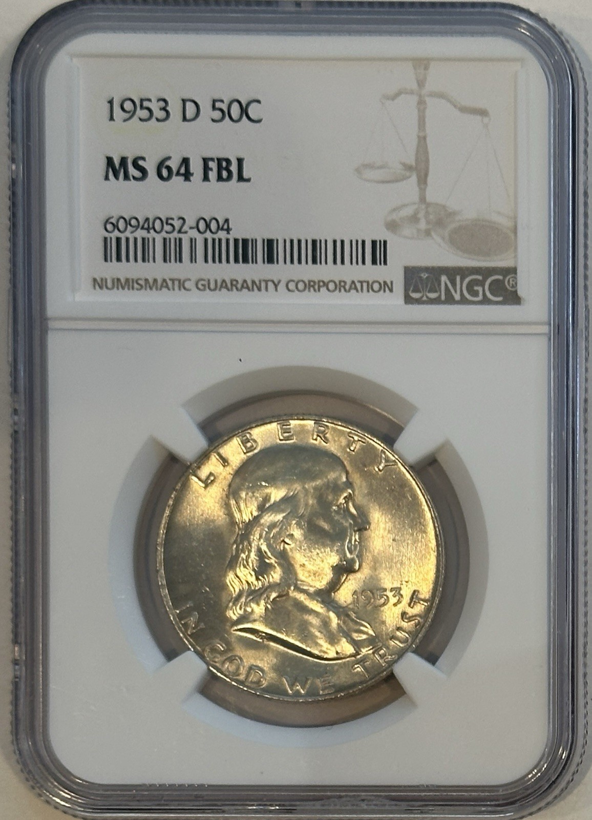 1953-D FRANKLIN HALF DOLLAR, 50C, NGC, MS64FBL (TONED)