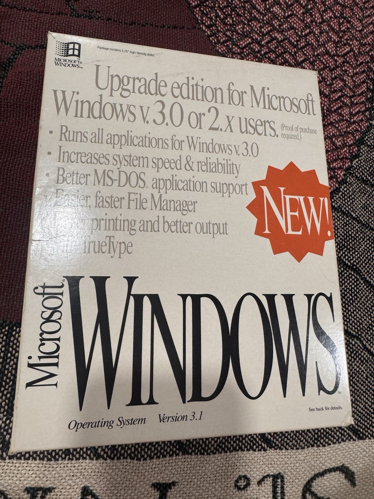 MICROSOFT WINDOWS 3.1 UPGRADE EDITION OPERATING SYSTEM FOR 3.0 OR 2.X USERS