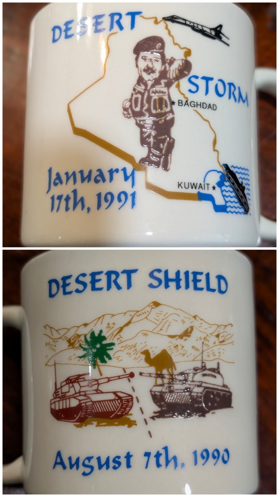 Desert Storm Mug Jan 1991 Desert Shield Aug 1990 Heat Activated Baghdad Kuwait