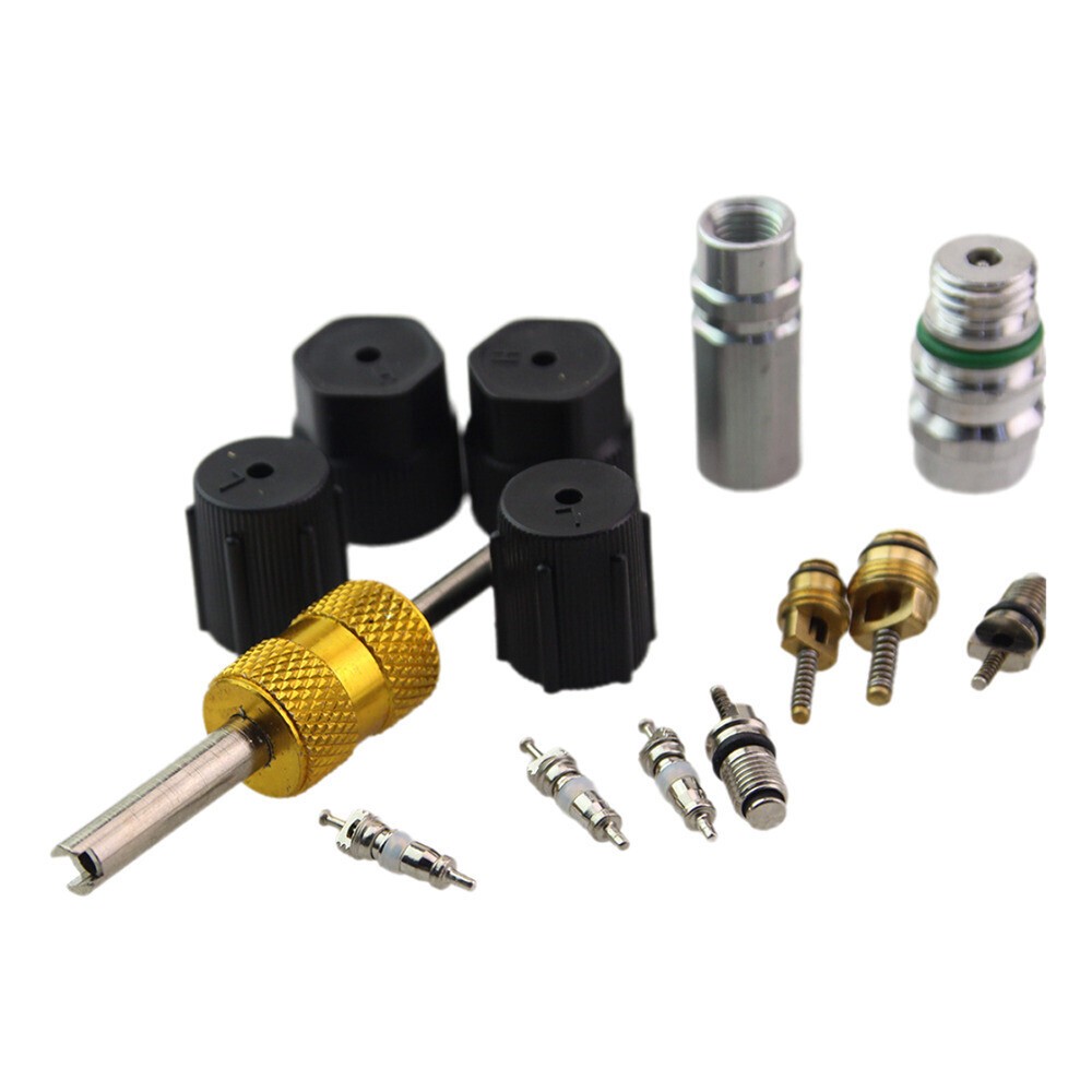 Cap & Valve AC R12 R134a Teflon Seal Refrigera Air Conditioning Valve Core Kit #