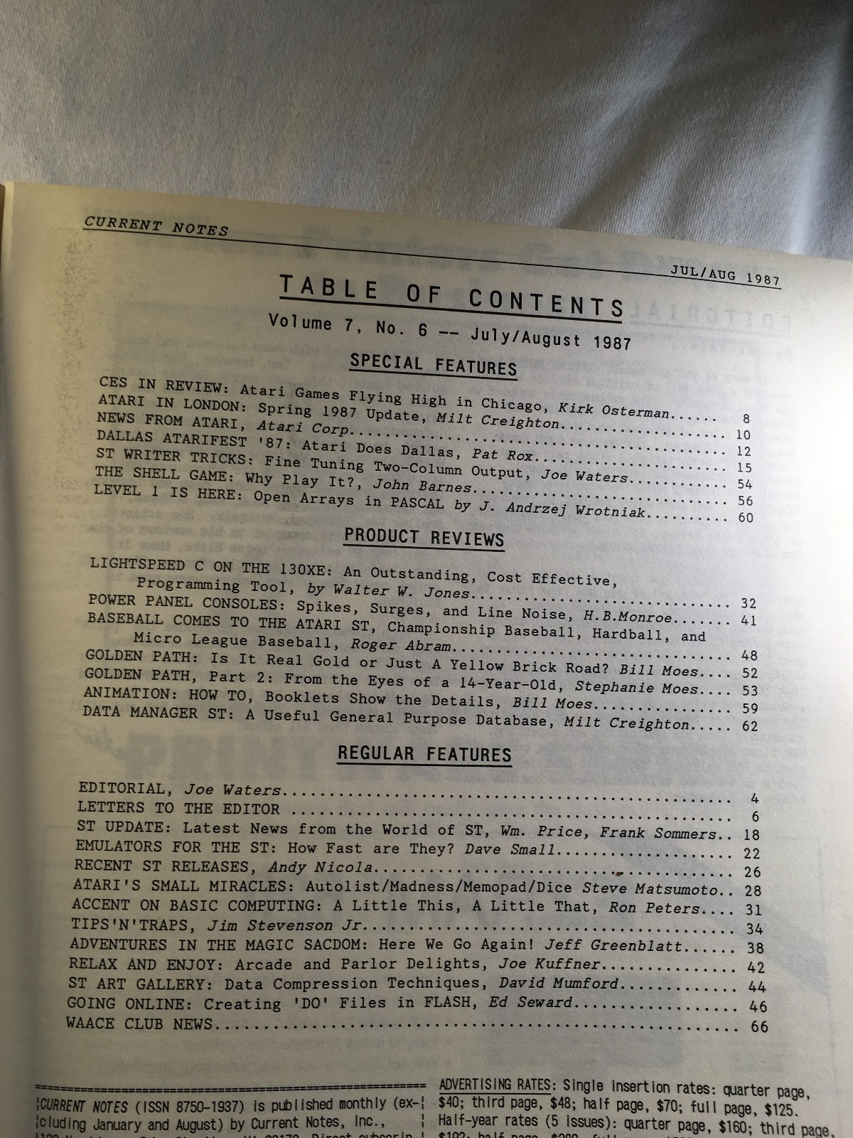 Atari "Current Notes" Magazine, July-August 1987