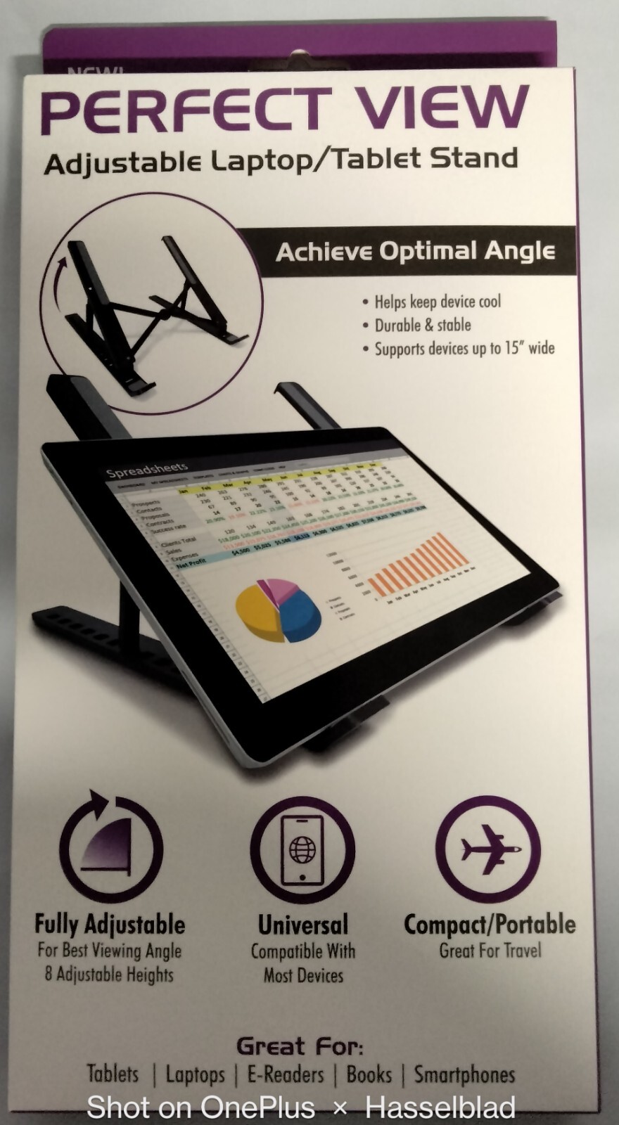 NEW IN BOX Perfect View Adjustable Laptop/Tablet Stand, Folds/Expands for travel