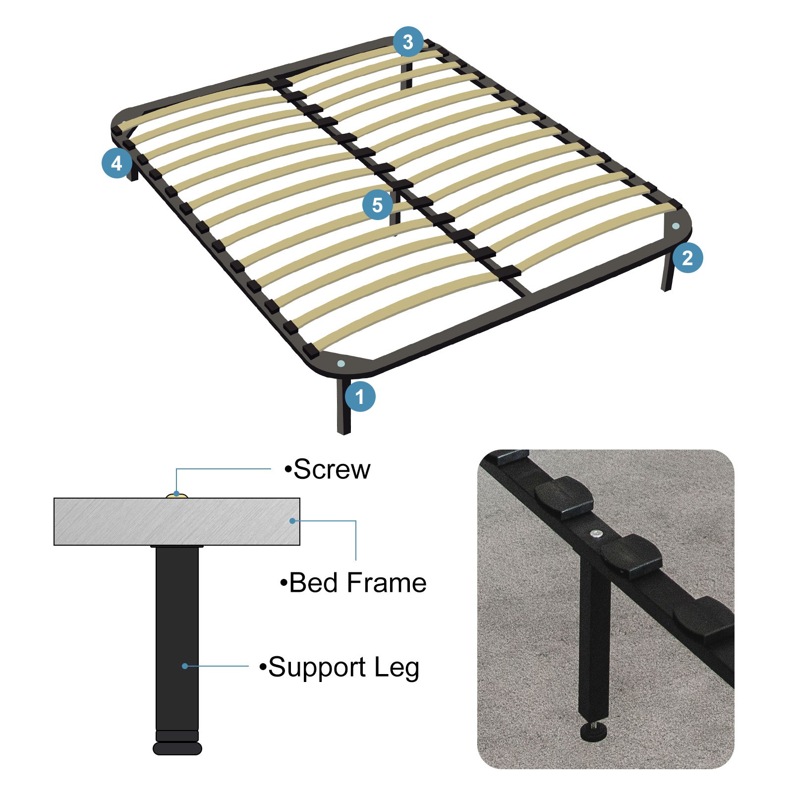 2pcs Adjustable Height Bed Frame Support Legs(220mm-240mm/8.7"-9.4"), Black