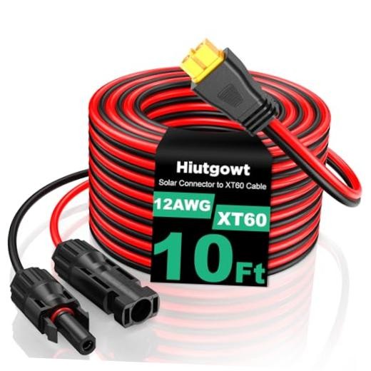 12AWG XT60 Solar Cable 10FT - Charging Cable 3 15 20 30 40 - Black & Red 10