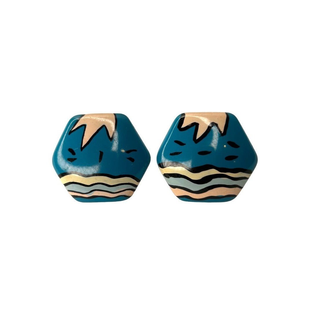 1980s Hexagon Earrings Geometric Abstract Post Pierced 1"