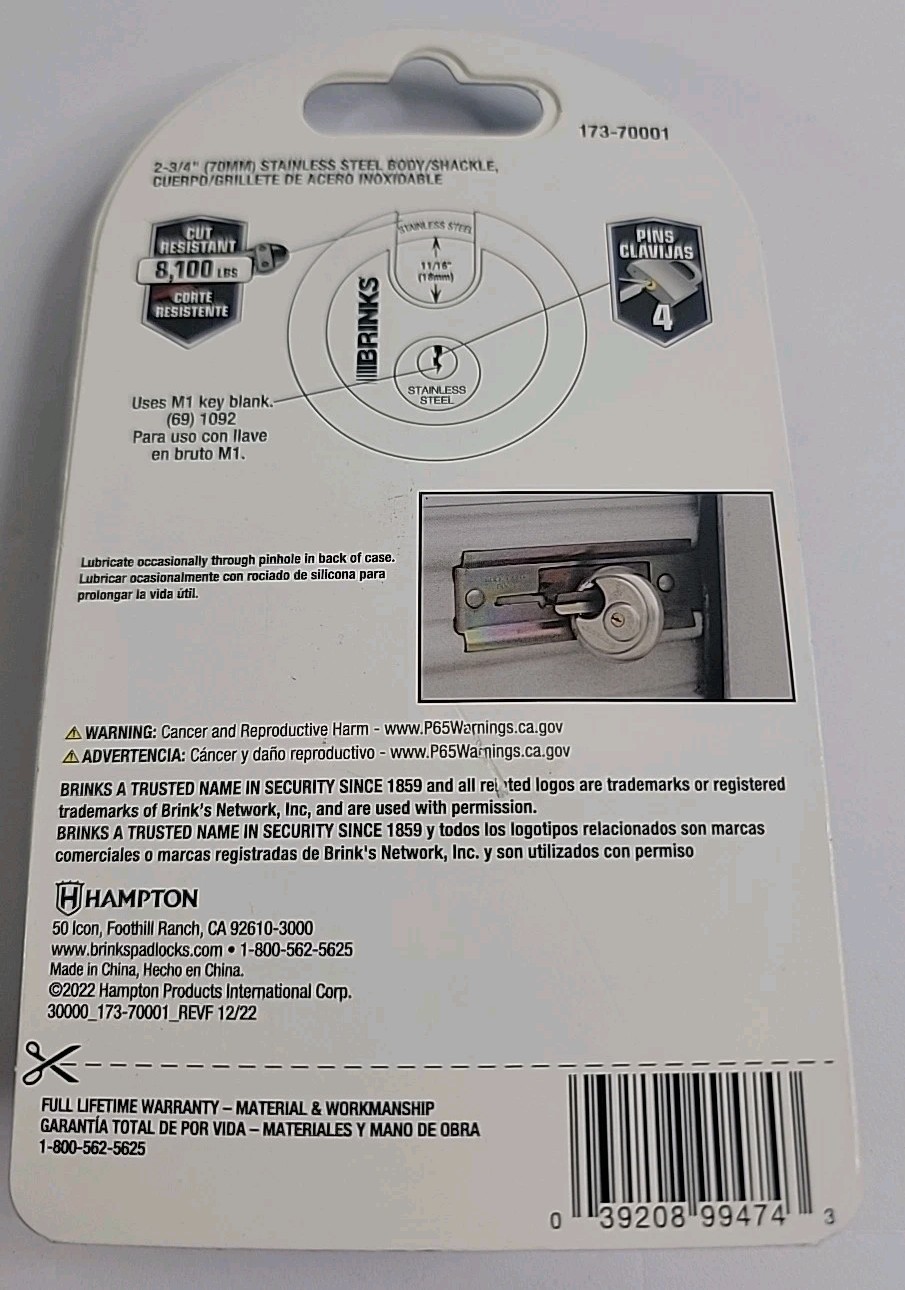 Brinks Stainless Steel Shielded Lock
