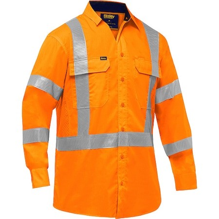 Bisley 313M6490x-O/4X Hi-Vis Long Sleeve Button Front Shirt, 3, R, Cotton,