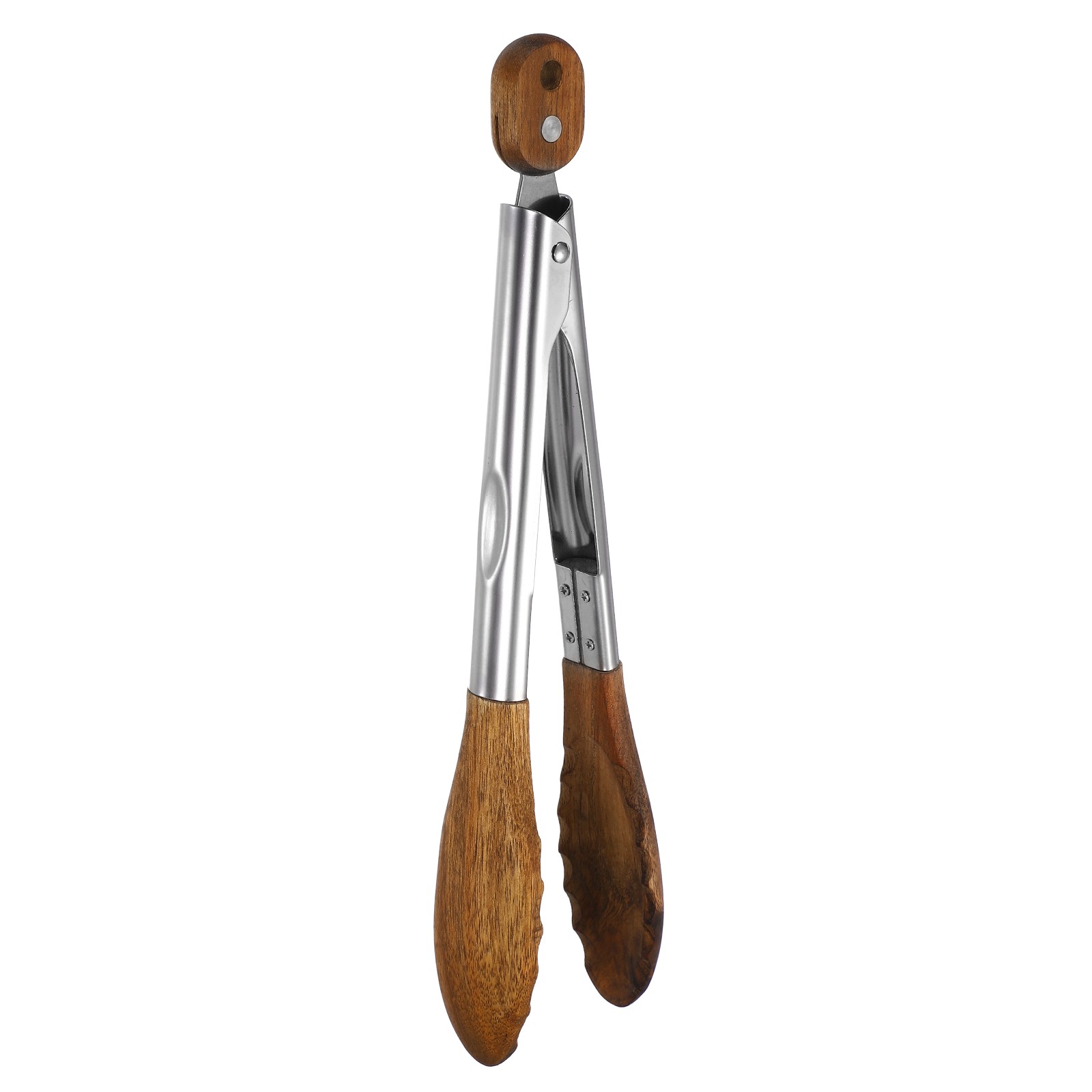Kitchen Tongs with Wooden Tips 12 Inch 430 Stainless Steel Tongs Dark Brown