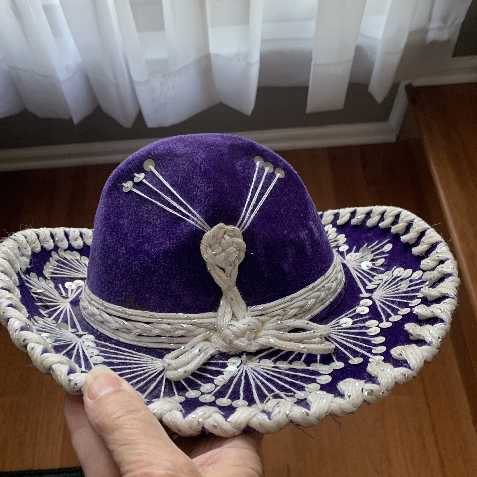Pigalle Mexican Hat Mariachi Sombrero Child Size Purple Velvet White Trim