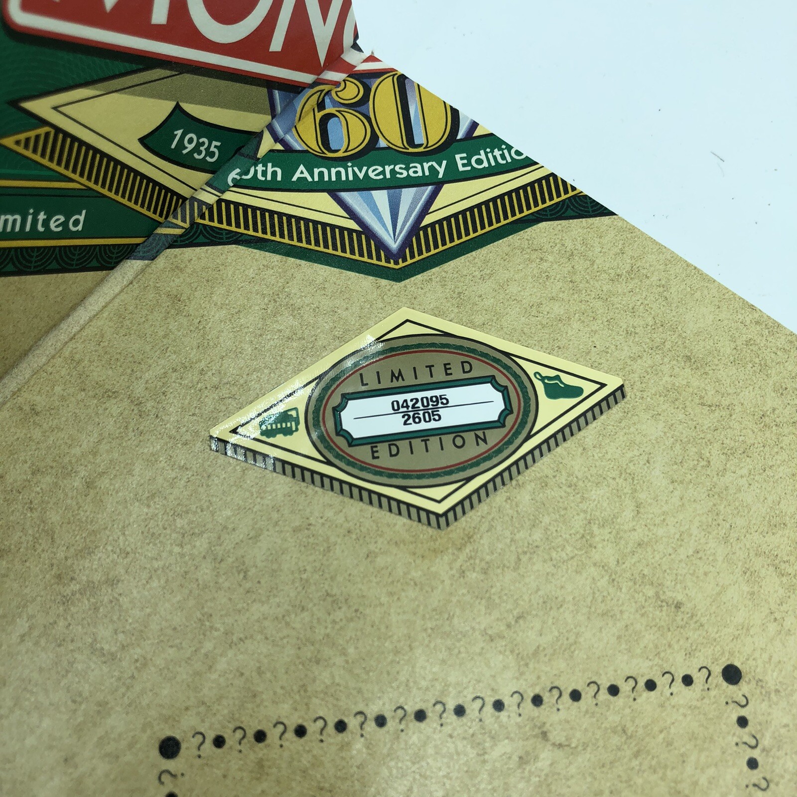 Monopoly 60th Anniversary Edition Replacement Game board & instructions numbered