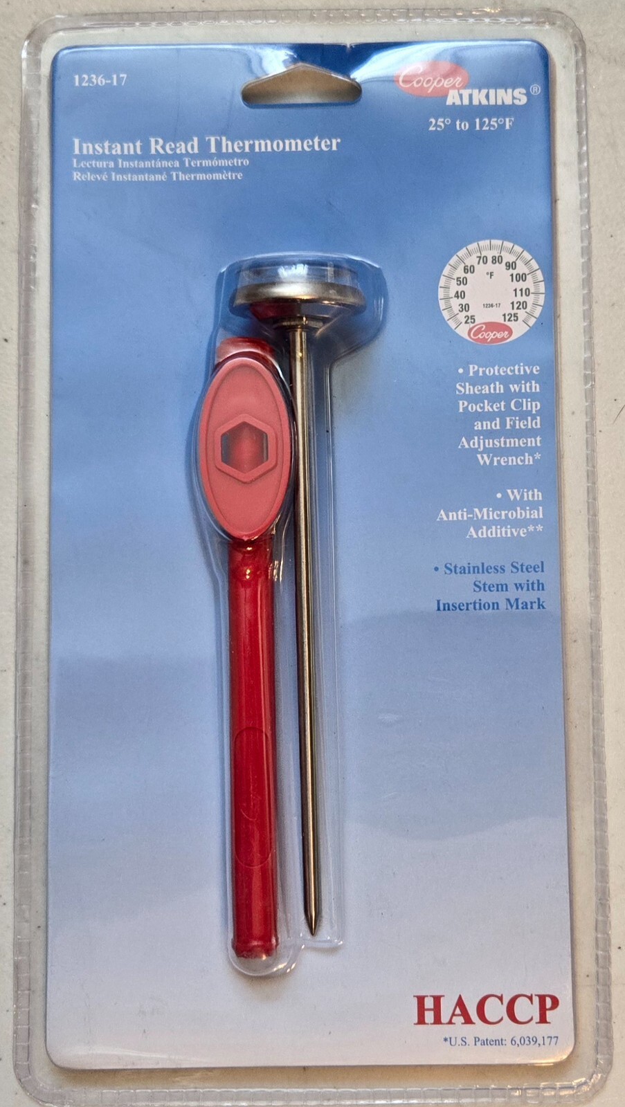 1236-17 Cooper Atkins Pocket Test Thermometer 25 to 125 Instant Read