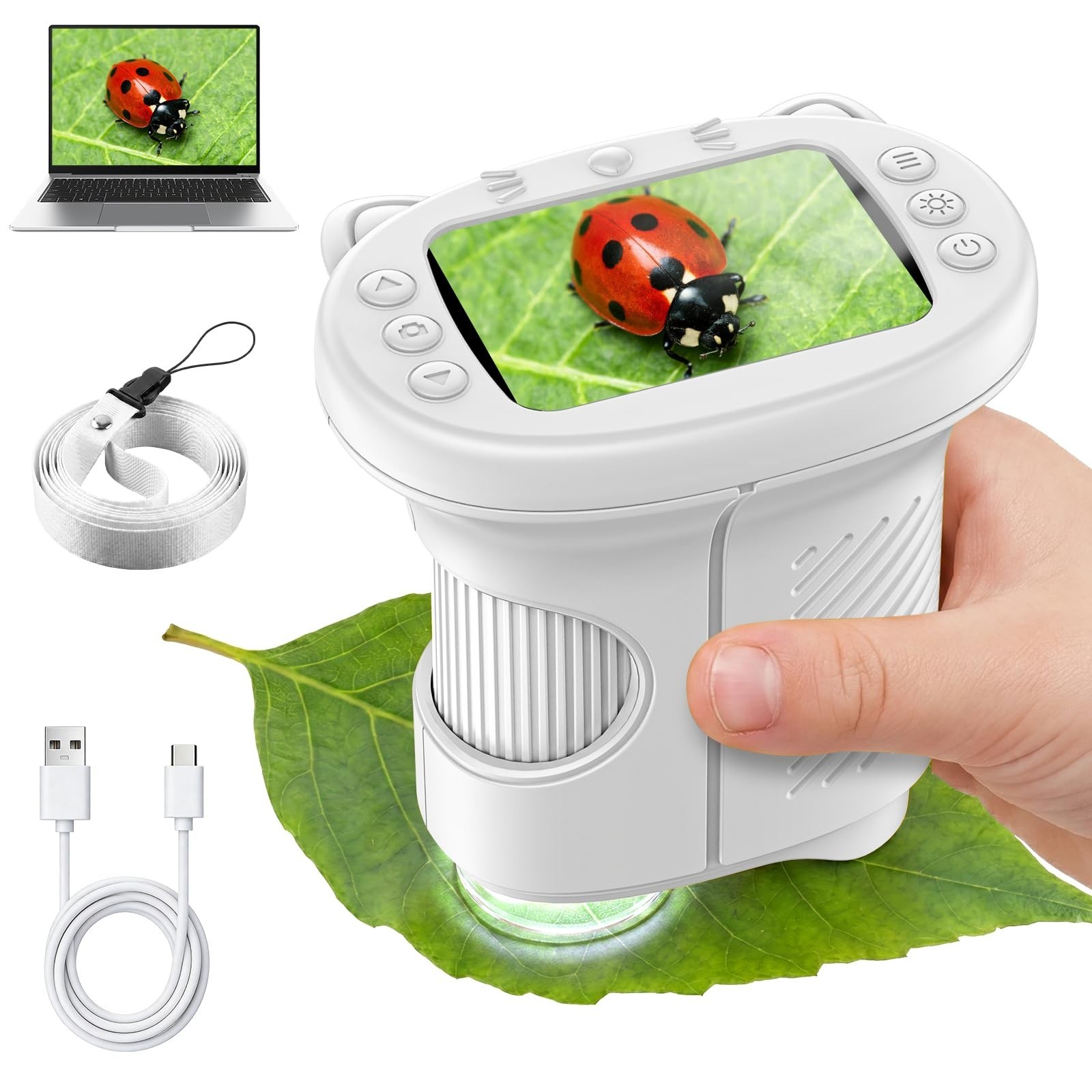 Handheld Kids Microscope, Digital 1000X Miniscope, HD 2.4" Screen |...
