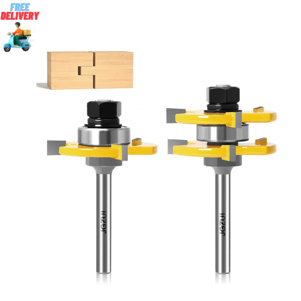 1/4 Inch Shank Tongue and Groove Set of 2 Pieces Router Bit 3 Teeth Adjustable T