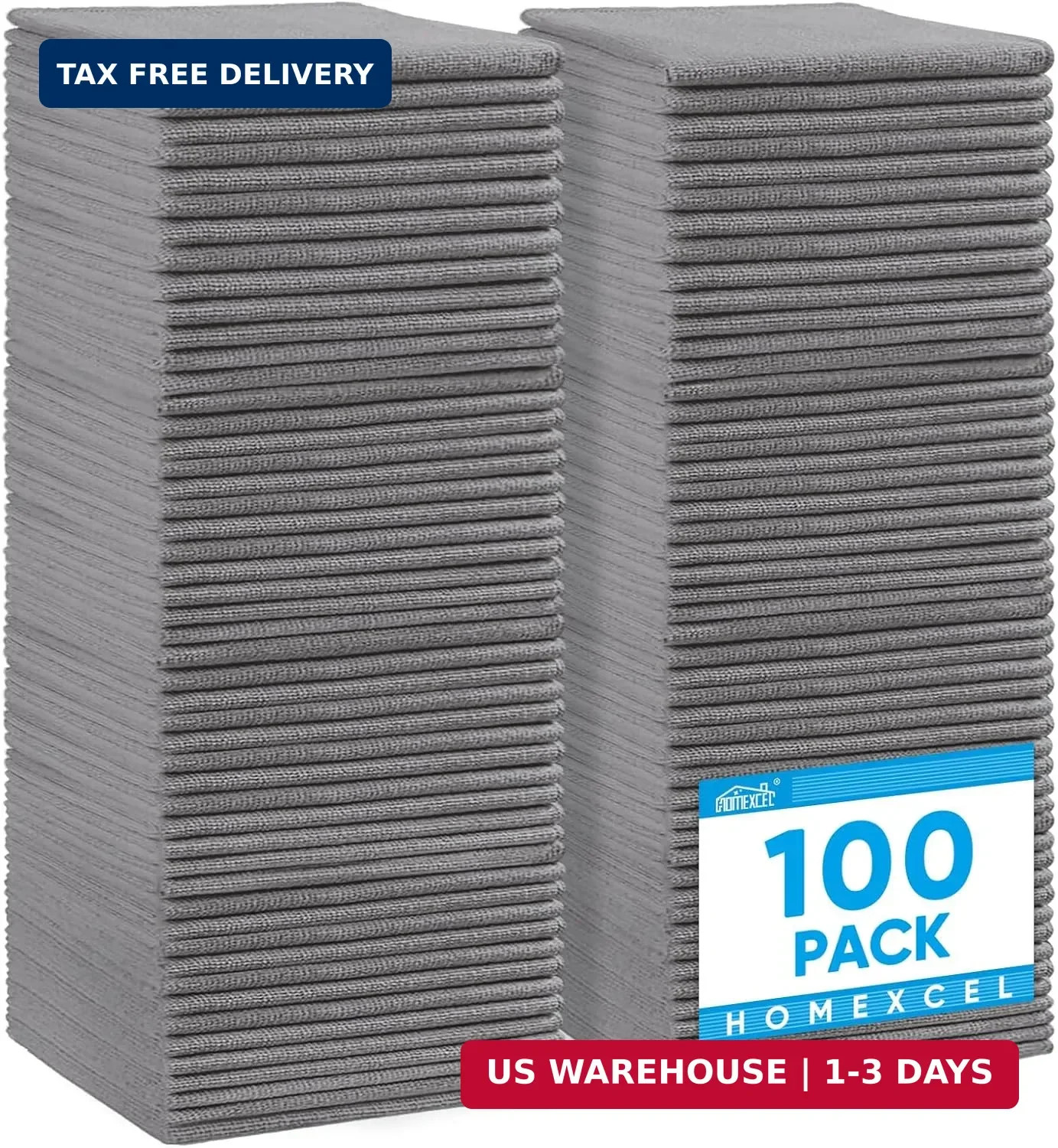 HOMEXCEL Grey Microfiber Cleaning Cloth 100 Pack, Microfiber Towel for Cars, Lin