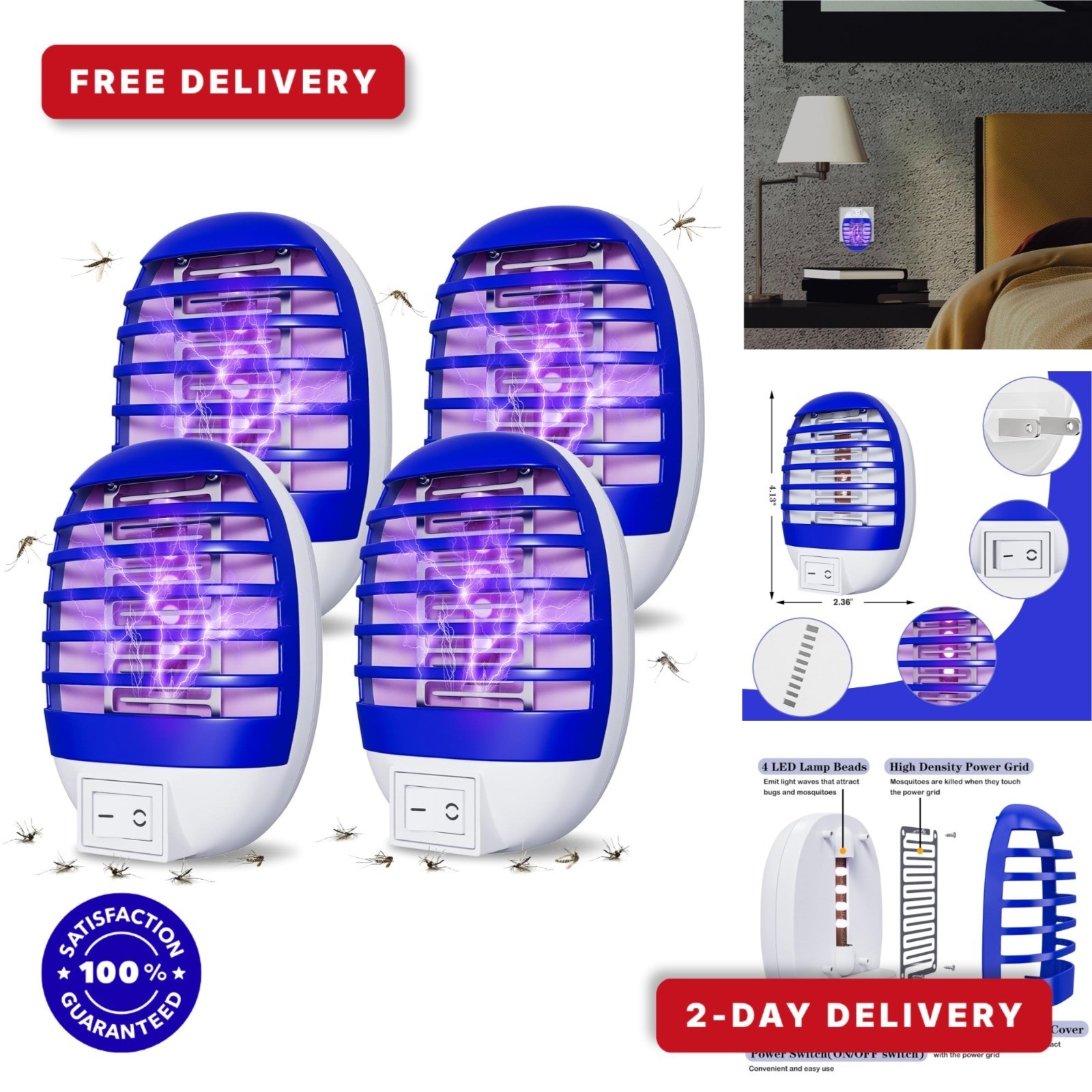4 Pack Plug in Bug Zapper Indoor for Flying Insect Mosquito, Electronic Mosquito