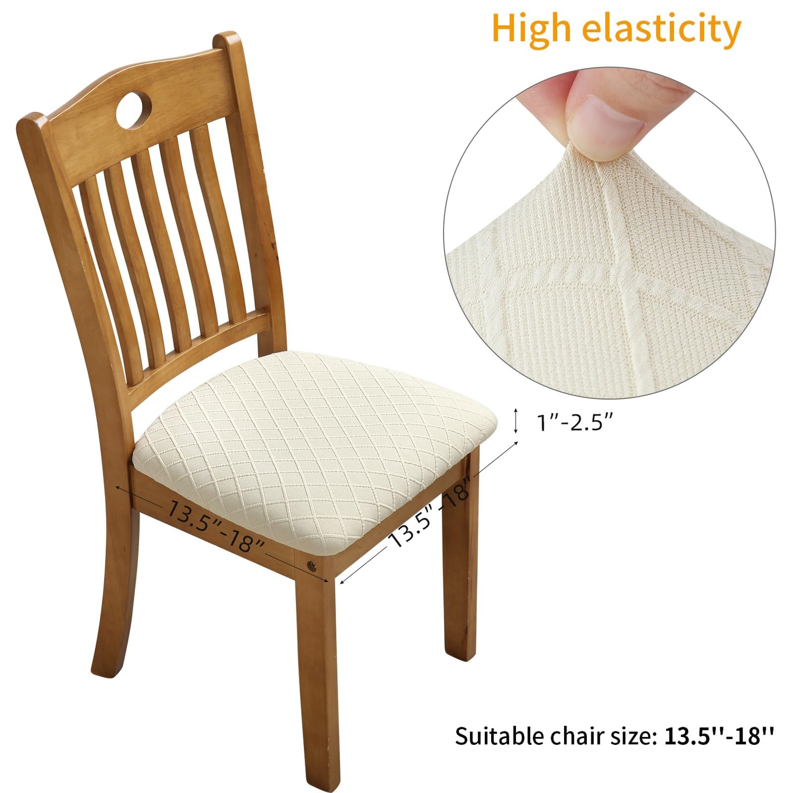 Fuloon Stretch Jacquard Chair Seat Covers Set of 4, Removable Washable Beige