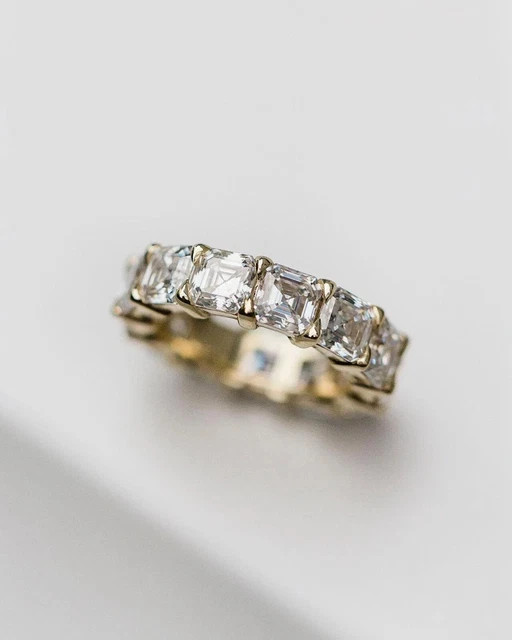 4Ct Asscher Cut Lab-Created Diamond Full Eternity Band Ring 14k Yellow Gold Over