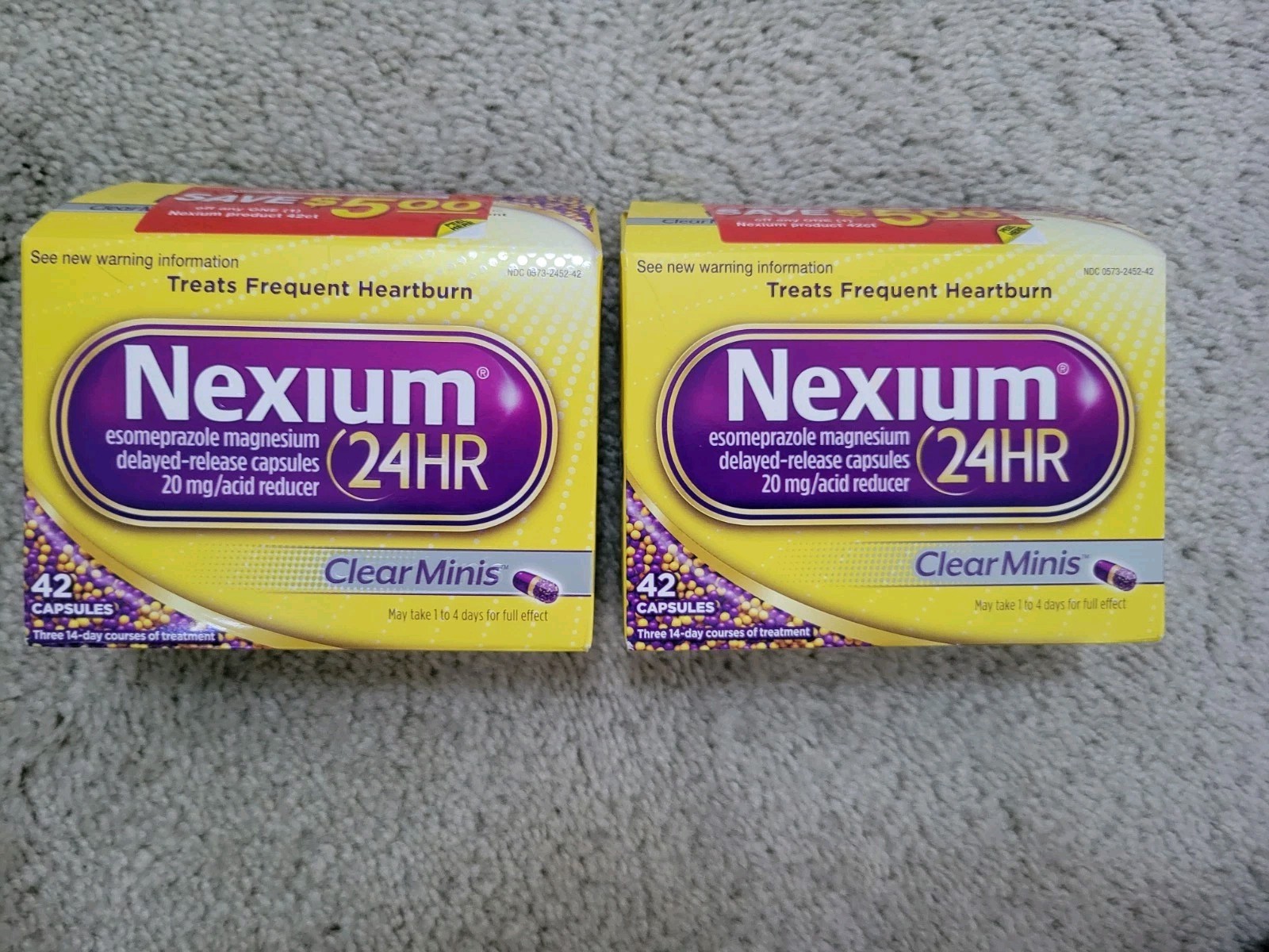 Lot Of 2 Nexium 24HR Clear Minis 42Ct EXP 7/2028 Unopened