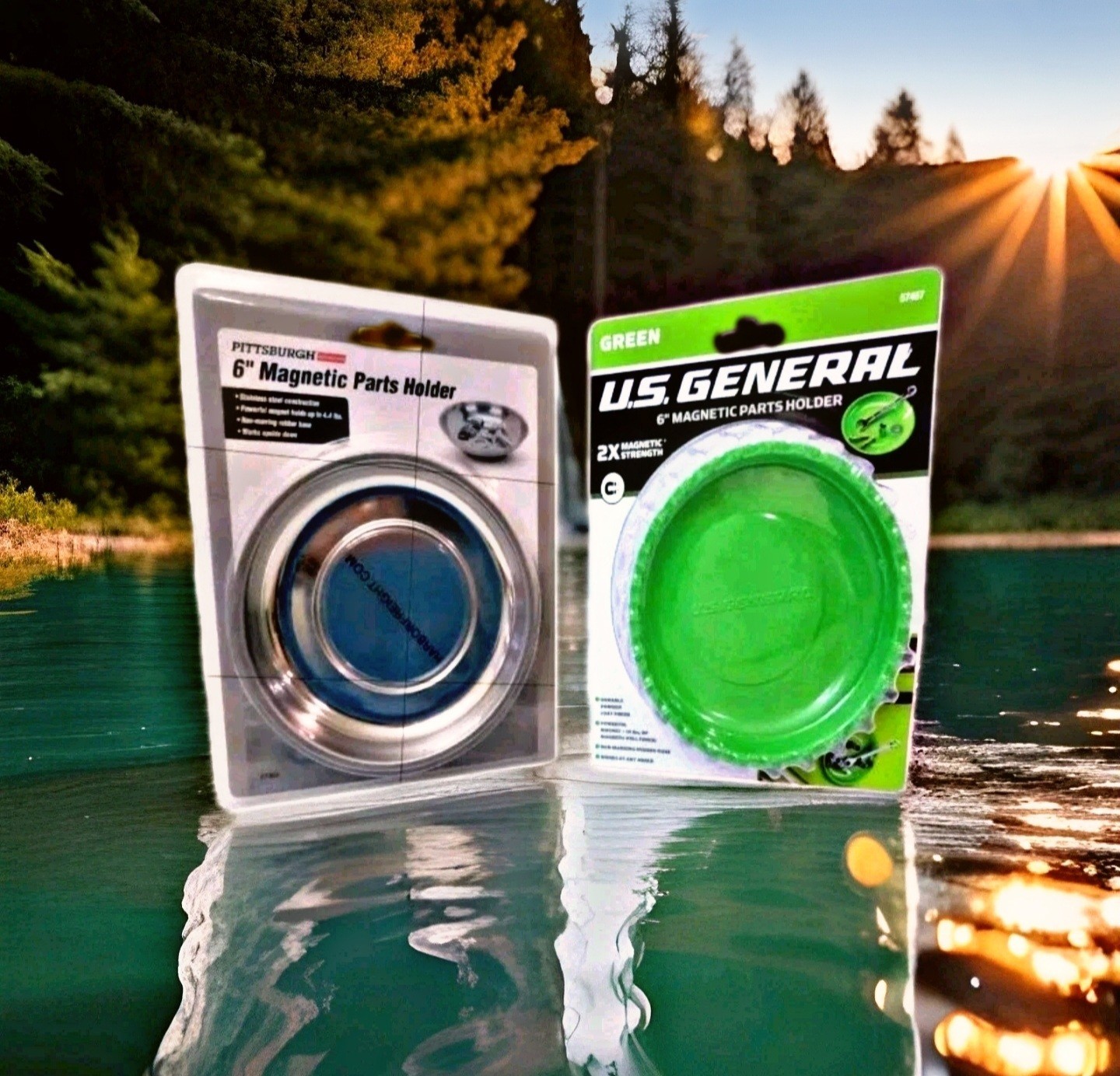 Two Pittsburgh 6" Magnetic Parts Holder .stainless Steel /green .Powerful
